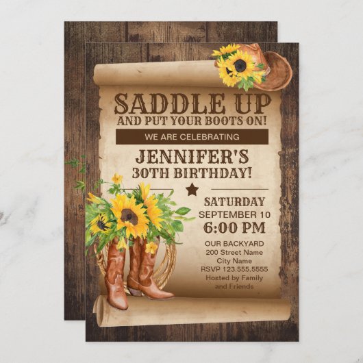 Zonnebloemen Uitnodiging Westerne partij (Voorkant / Achterkant)
