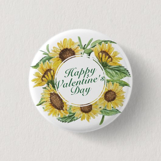 Zonnebloemen Valentijnsdag Floral Lijst Pin Button (Voorkant)