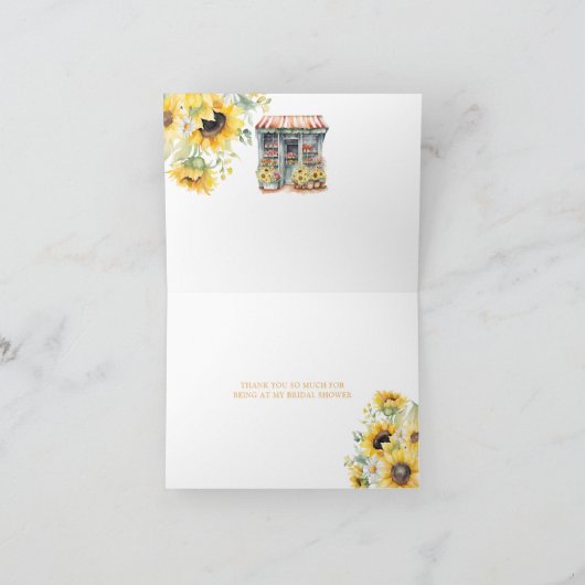 Zonnebloemen van de markt Vrijgezellenfeest gevouw Bedankkaart (Binnen)