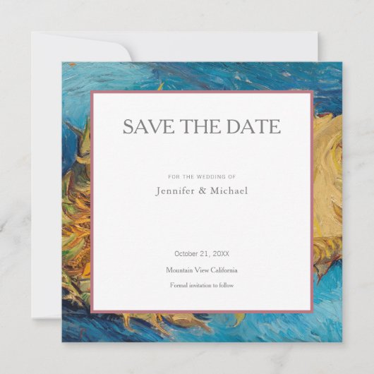 Zonnebloemen van Gogh professioneel minimalistisch Save The Date (Voorkant)