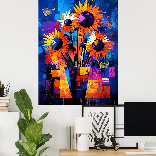 Zonnebloemen – Van Gogh reimagined Vibrant Abstrac Poster (Thuiskantoor)
