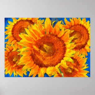Zonnebloemen. Van Gogh stijl imitatie. Poster