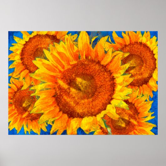 Zonnebloemen. Van Gogh stijl imitatie. Poster (Voorkant)