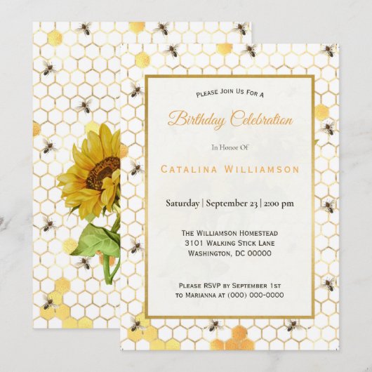 Zonnebloemen van Trendy Gold Honeycomb Kaart (Voorkant / Achterkant)