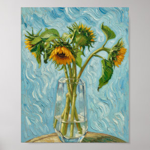 Zonnebloemen van Van Gogh in een glazen vaas Poster