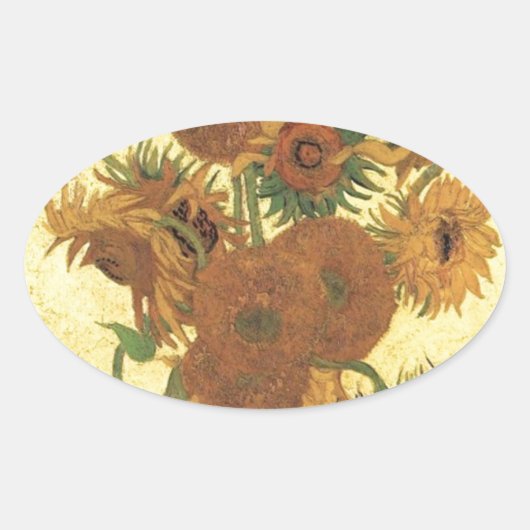 Zonnebloemen van Van Gogh Ovale Sticker (Voorkant)