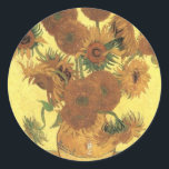Zonnebloemen van Van Gogh Ronde Sticker<br><div class="desc">Toch leven: Vase met vijftien zonnebloemen Schilderen door Vincent van Gogh Voor expressionisme is niet alleen een manier om dingen te zien: het is ook een manier om ze te maken, om ze te schilderen. Een expressionist schildert niet "vlak" en in zuivere tonen-hij breekt zijn tonen op en past hen...</div>