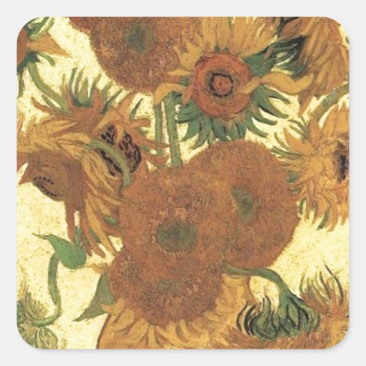 Zonnebloemen van Van Gogh Vierkante Sticker (Voorkant)