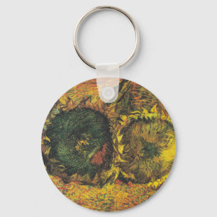 Zonnebloemen van Van Gogh - Vintage Gouden Bloemst Sleutelhanger