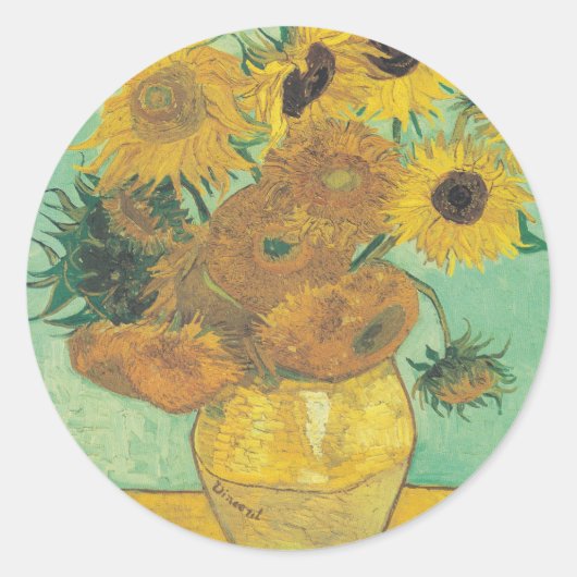 Zonnebloemen van Vincent Van Gogh Ronde Sticker (Voorkant)