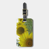 Zonnebloemen veld Bagagelabel w / lederen band (Voorkant verticaal)