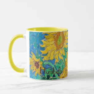 Zonnebloemen Veld Rood Oranje Geel Blauw Van Gogh Mok