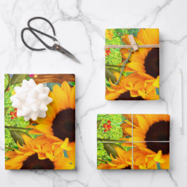 Zonnebloemen & Veldbloemen - Bloementuin Cadeau Inpakpapier Vel
