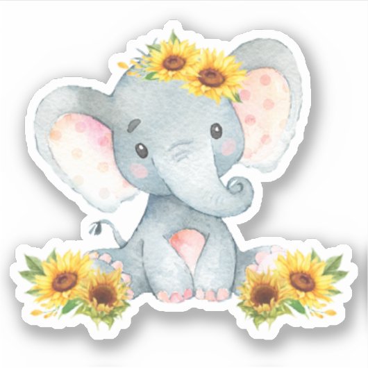 Zonnebloemen Ventilator Baby Elephant zonder vinyl Sticker (Voorkant)