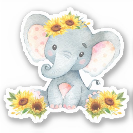 Zonnebloemen Ventilator Baby Elephant zonder vinyl Sticker (Voorkant)