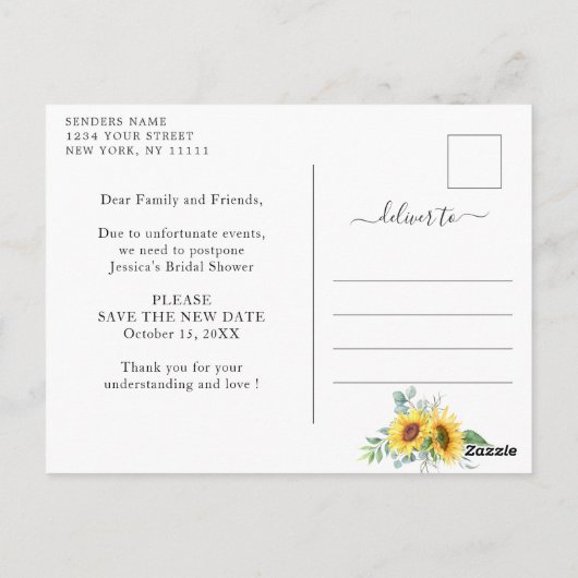 Zonnebloemen Verandering van plannen Vrijgezellenf Briefkaart (Achterkant)