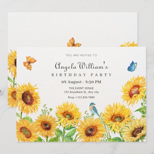 Zonnebloemen verjaardag kaart (Voorkant / Achterkant)