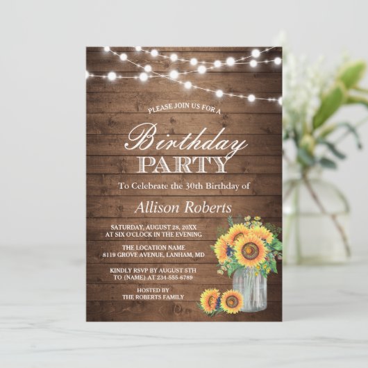 Zonnebloemen Verjaardag Rustische strijklichten Kaart (Staand voorkant)