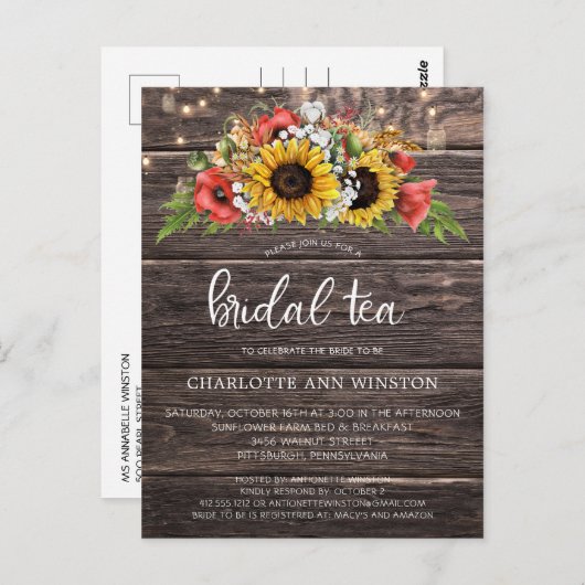 Zonnebloemen Verlichting Bruilofts Uitnodiging voo (Voorkant / Achterkant)