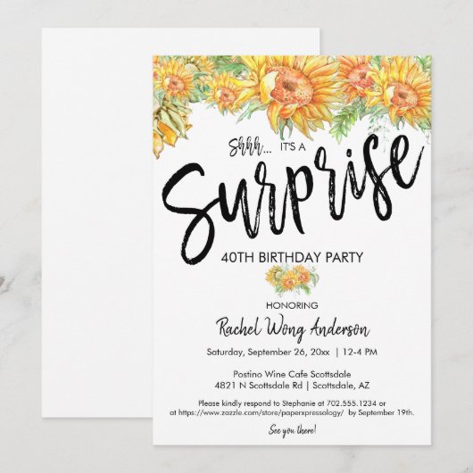 Zonnebloemen Verrassingsdag Kaart (Voorkant / Achterkant)