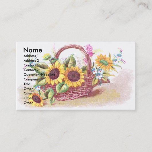 Zonnebloemen Victoriaans handelskaart Visitekaartje (Voorkant)