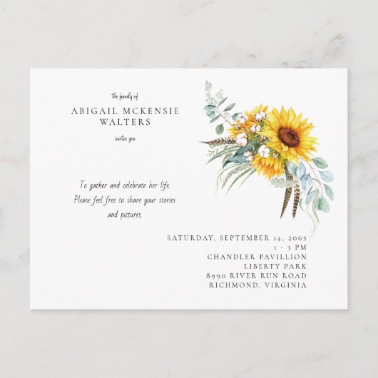 Zonnebloemen viering van het leven uitnodiging (Voorkant)