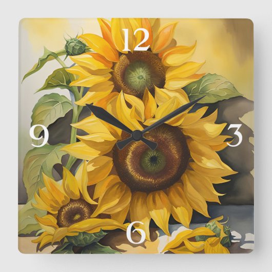 Zonnebloemen Vierkante Klok (Voorkant)