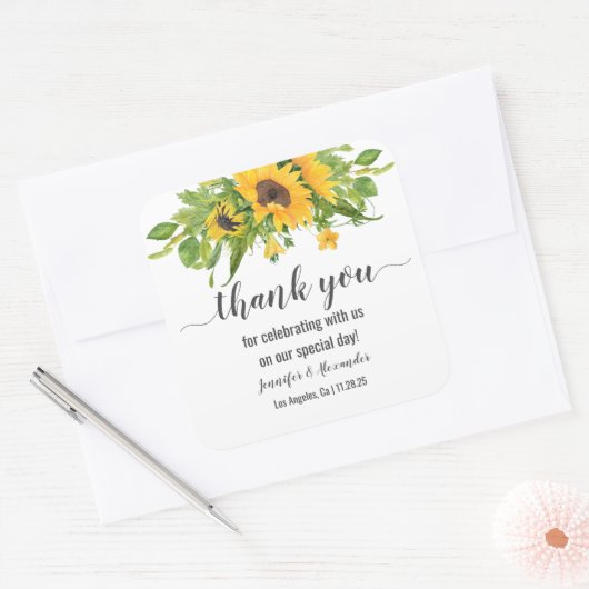 Zonnebloemen Vierkante Sticker (Envelop)