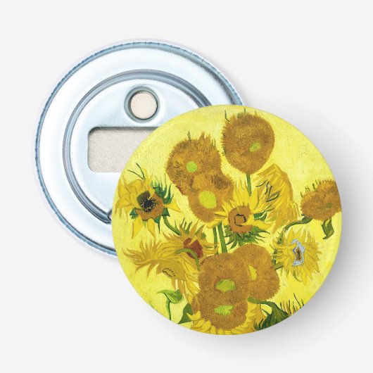 Zonnebloemen Vincent van Gogh   Button Flesopener (Voorkant)