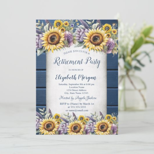 Zonnebloemen, Violet bloemen hout pensioen Kaart (Staand voorkant)