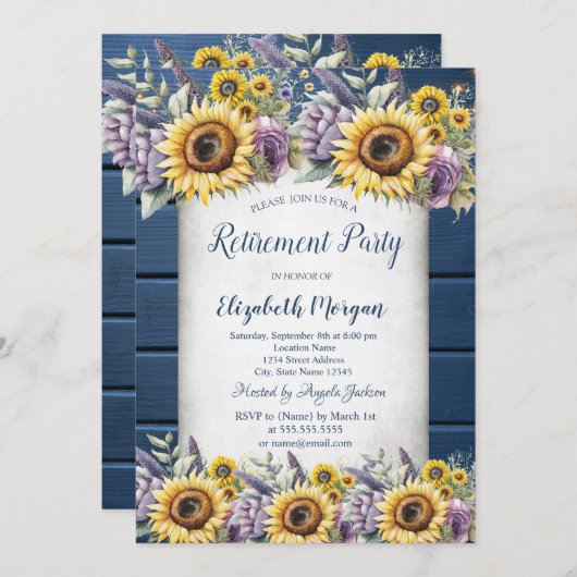 Zonnebloemen, Violet bloemen hout pensioen Kaart (Voorkant / Achterkant)