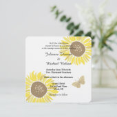 Zonnebloemen vlinder bruiloft kaart (Staand voorkant)