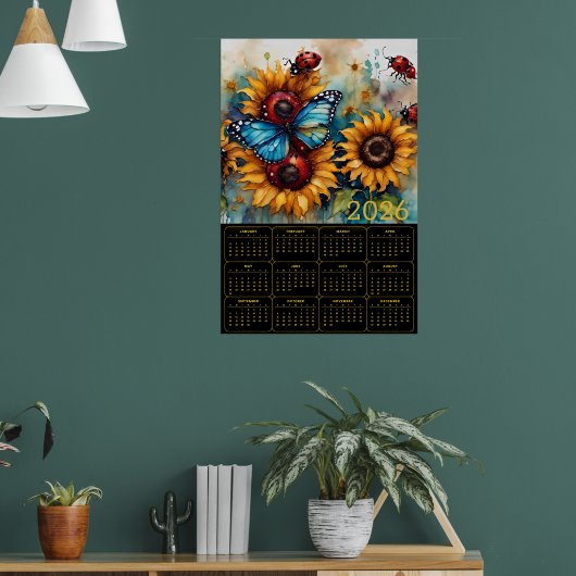 Zonnebloemen, Vlinder en Lieveheersbeestjes  Poster (Woonkamer 1)