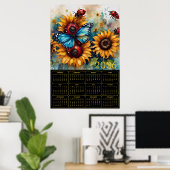 Zonnebloemen, Vlinder en Lieveheersbeestjes  Poster (Thuiskantoor)