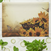 Zonnebloemen & Vlinder Geel Bruin Keukenhanddoek (Gevouwen)