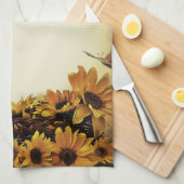 Zonnebloemen & Vlinder Geel Bruin Keukenhanddoek (Quarter Fold)