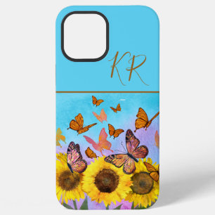 Zonnebloemen Vlinder Patroon Monogram Initialen iPhone 12 Pro Max Hoesje