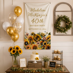 Zonnebloemen Vlinder Vrouw 40e Verjaardag Spandoek