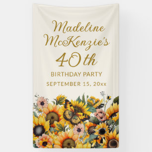 Zonnebloemen Vlinder Vrouw 40e Verjaardag Spandoek