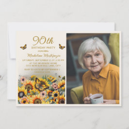 Zonnebloemen Vlinders 90e verjaardag Party Foto Kaart