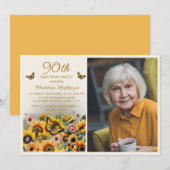 Zonnebloemen Vlinders 90e verjaardag Party Foto Kaart (Voorkant / Achterkant)