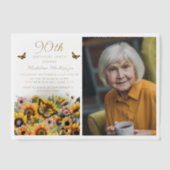 Zonnebloemen Vlinders 90e verjaardag van de vrouw Vellum Uitnodigingen (Voorkant)