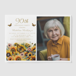 Zonnebloemen Vlinders 90e verjaardag van de vrouw Vellum Uitnodigingen