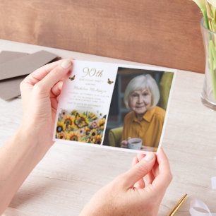 Zonnebloemen Vlinders 90e verjaardag van de vrouw Vellum Uitnodigingen