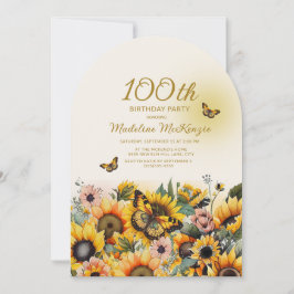 Zonnebloemen Vlinders Boog 100ste Verjaardag Party Kaart
