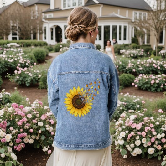 Zonnebloemen Vlinders Denim Jacket (Huwelijk Achterkant)