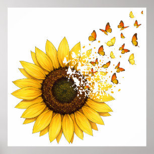 Zonnebloemen Vlinders Poster