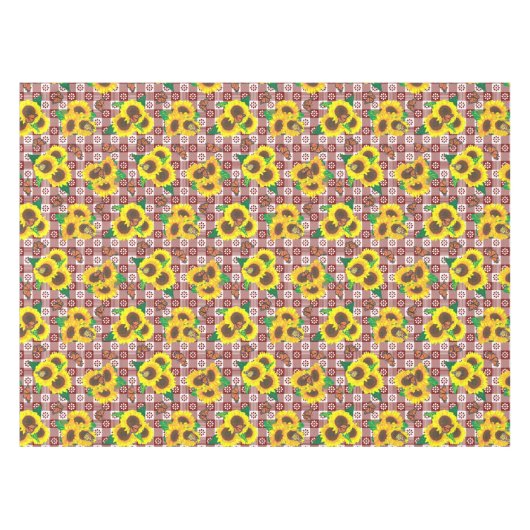 Zonnebloemen Vlinders Red Gingham Tafelkleed (Voorkant (Horizontaal))