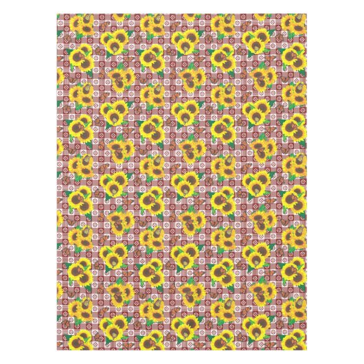 Zonnebloemen Vlinders Red Gingham Tafelkleed (Voorkant)