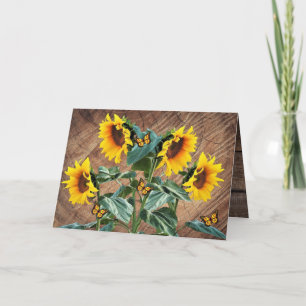 Zonnebloemen Vlinders Rustieke Schuur Bord Feestdagen Kaart